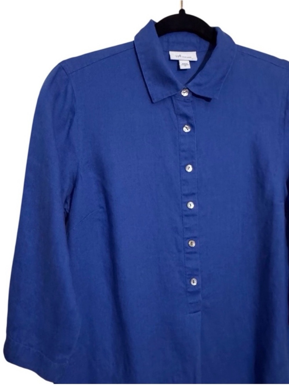 J. Jill Blue Love Linen Midi Dress Lagenlook Pockets Long Sleeve Blue Small - Picture 2 of 8